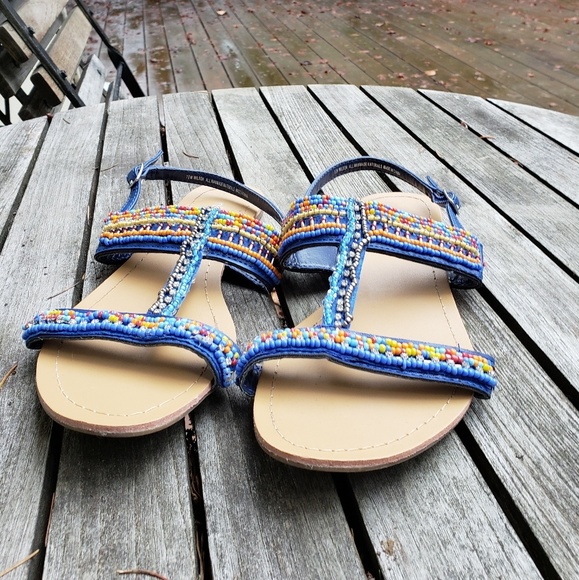 Blue Beaded Sandals - Picture 2 of 3